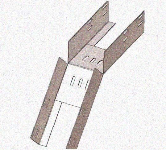 Лоток перфорированный КС 400х65-45 УТ1,5 для поворота трассы вниз на 45, оцинкованный лист S1,0