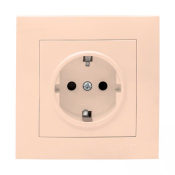 Валенсия Розетка 1-местная с/з 16А кремовая с защ, штор, EKF