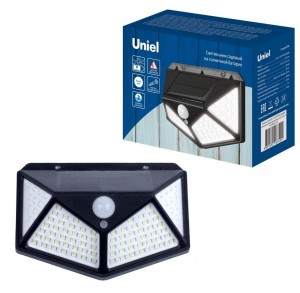 св-к на солн.батарее настенный с датч.движ 100LED 45x100x135 черный Uniel