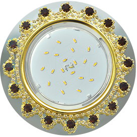 Светильник встраиваемый GX53 Н4 Круг со стразами "Корона" прозрачный и янтарь-хром 