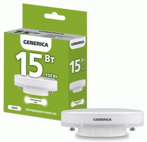 Лампа светодиодная T80 15Вт таблетка 4000К GX53 230В GENERICA
