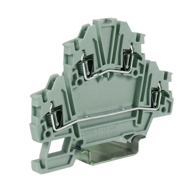 Клеммный зажим. Двухуровневый. Пружинный. 1,5 кв.мм. Оба уровня разомкнуты. Для установки электронных компонентов. Тип HMD.1/X/GR. С DKC