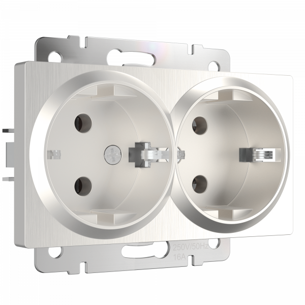 Встраиваемые механизмы Розетка СУ 2 мест. с зазем. 16А перламутр рифленый IP20 Werkel