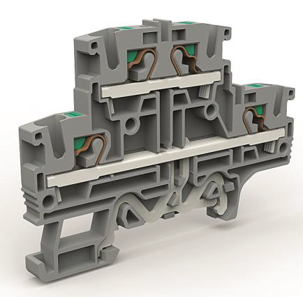 Двухуровневая клемма 4 кв.мм с заземлением в нижнем ярусе DKC