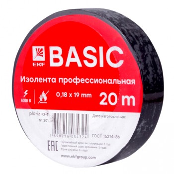 Изолента класс А (0,18х19мм) (20м) черная Basic EKF