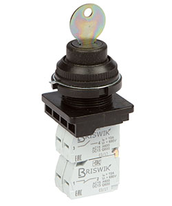 Переключатель управления ПЕ-222 исп.1, 4з, 10А, 660В, замок на 2 полож. 0 +90° (ключ в полож. "вкл." вынимается), виброударостойкое исп., IP40