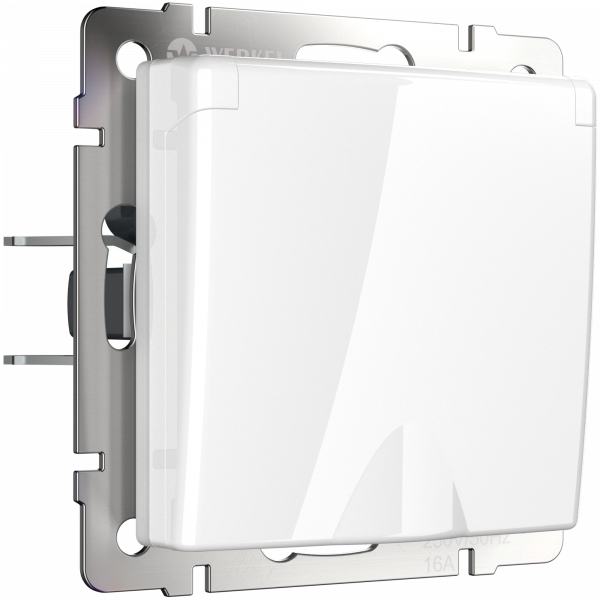 Встраиваемые механизмы Розетка СУ 1 мест. с зазем. с защит. крышкой и шторками 16А Белый IP44 Werkel