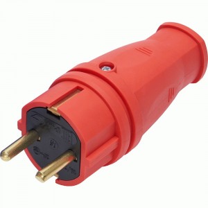 Вилка прямая с/з STEKKER, RPG16-21-441, каучук, 250В, 16A, IP44, красный (В 16-001)