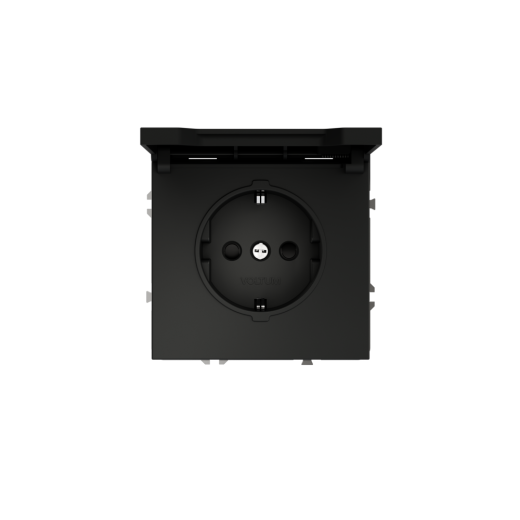 Розетка встраиваемая Voltum S70 с заземлением, защитными шторками и крышкой 16А, (черный матовый)