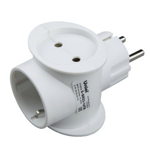 Разветвитель (тройник) 3 роз. 16А белый, земля на 1 гн. (Т-образный) S-GES3-16ТВ Uniel