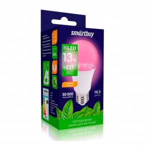 Лампа св/д для растений A60 13W Е27 фито(красно-синий,16,5 мкмоль/c) Smartbuy
