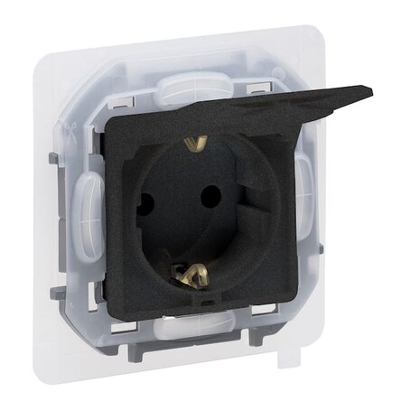 INSPIRIA Механизм розетки СУ 1 мест. с защит. шторками и откидной крышкой 16А антрацит IP44 Legrand