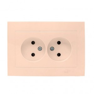 Валенсия Розетка 2-местная б/з 10А кремовая с защ, штор, EKF