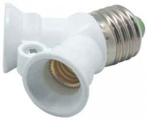 Переходник с цоколя E27 на 2хE14 Белый Ecola