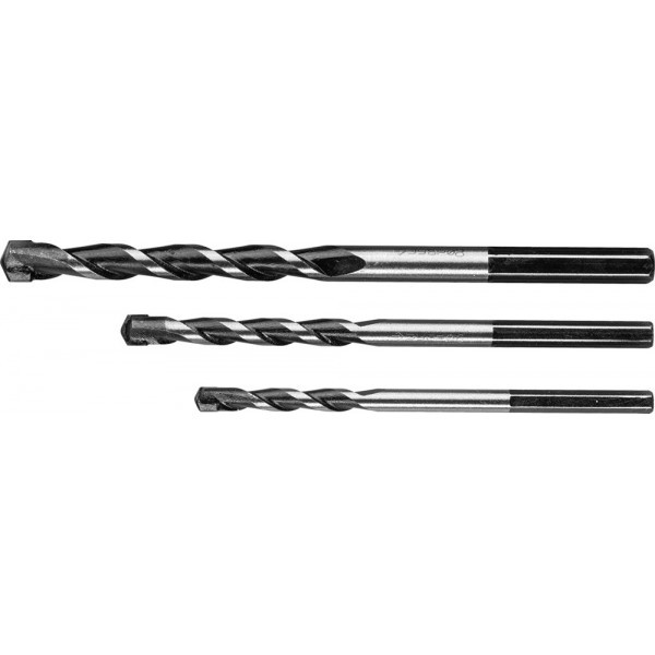 СУПЕР-6 3 шт: d 5-6-8 мм набор сверл по бетону с шестигранным хвостовиком ПРОФЕССИОНАЛ ЗУБР