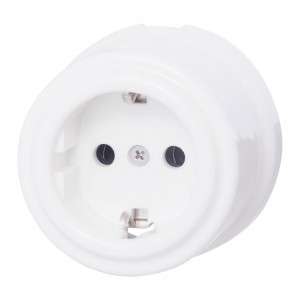 Розетка 1-м ОП Лизетта 16А IP20 ретро с заземл. керамика бел. Bironi