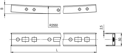 Профиль криволинейный, L379, толщ.2,5 мм, на 3 рожка DKC