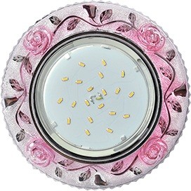 Св-к встр. GX53 H4 LD7071 Круг "Розы" подсветка Розовый/Хром Ecola