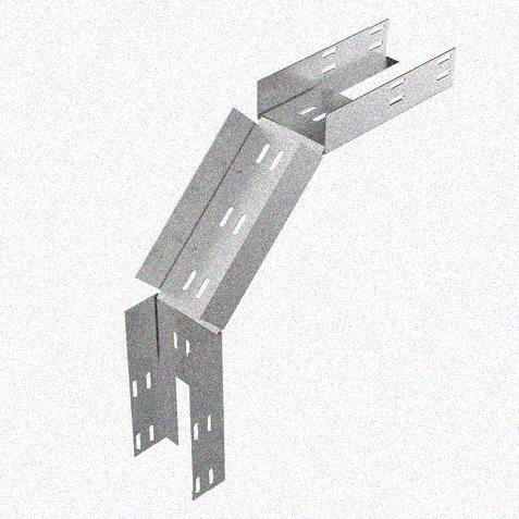 Лоток замковый перфорированный КСЗ 200х65-90 УХЛ1 для поворота трассы вниз на 90, оцинкованный лист, S1,0