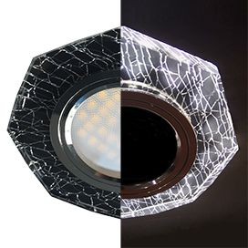 Св-к LD1652 MR16 GU5.3 стекло 8-угольник подсветка 4000K колотый лед черн./хром Ecola