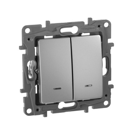 Etika Механизм выключателя СУ 2 кл. с подсветкой 10А алюминий IP20 Legrand