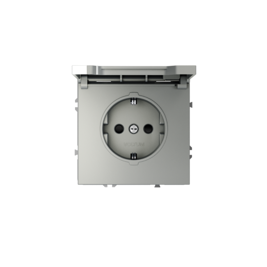 Розетка встраиваемая Voltum S70 с заземлением, защитными шторками и крышкой 16А, (сталь)
