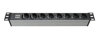 Блок распределения питания (PDU) 19" 16A с индикацией, Вых:8 Schuko, Вх:Schuko DKC