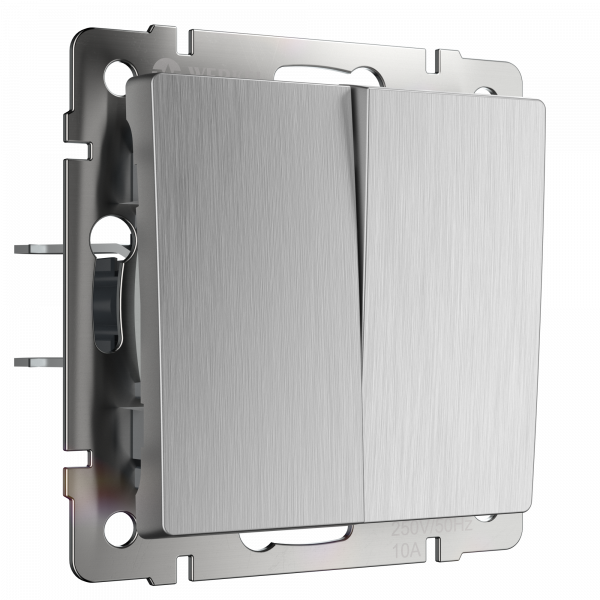 Встраиваемые механизмы Выключатель СУ 2-кл. 10А cеребряный рифленый IP20 Werkel