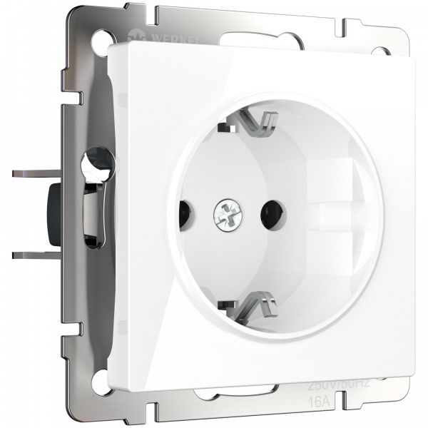 Встраиваемые механизмы Розетка СУ 1 мест. с зазем. и шторками 16А Белый IP20 Werkel