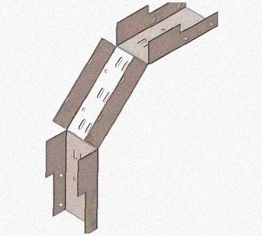 Лоток замковый перфорированный КСЗ 600х150-90 УТ1,5 для поворота трассы вниз на 90, оцинкованный лист, S1,5