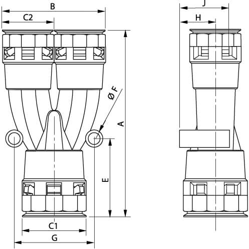 Разветвитель DN 1х29 + 2х23 мм, полиамид, цвет черный DKC
