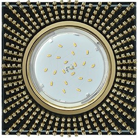 Св-к GX53 H4 Стекло квадрат c прозр.стразами золото-золото фон черный Ecola