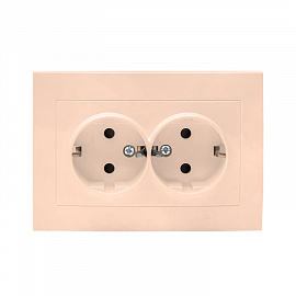 Валенсия Розетка 2-местная с/з 16А кремовая с защ, штор, EKF