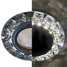 Св-к MR16 GU5.3 LD1661 стекло круг круп.стразы конус подсветка 4000K хром-черн.Ecola