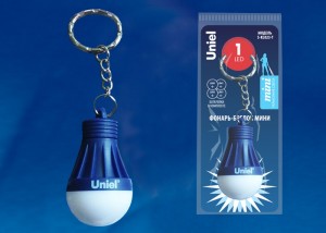 Фонарь-брелок 1св/д 0.5W, пластик/синий, кольцо,(4xLR41 в компл)S-KL023-T Uniel