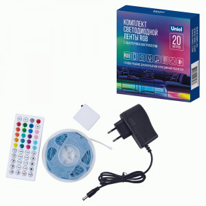 комплект св/д ленты c Bluetooth 20м RGB 24W б/п, контрол. пульт ДУ ULS-A01 20M/RGB/BT RRP24C01 Uniel