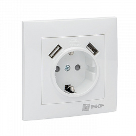 Валенсия Розетка 1-местная с/з 16А белая с защ, штор, с 2 USB 2,1А EKF