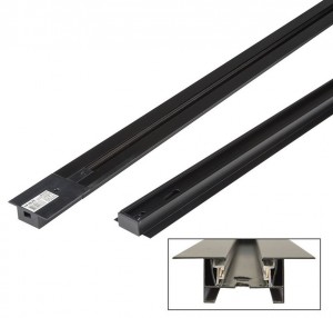 Шинопровод 1-фазный L=3м тип R с заглуш и вводом пит, встраив, черный Volpe