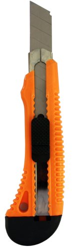 Нож с выдвижным лезвием 18мм, пластиковый корпус, металлическая направляющая