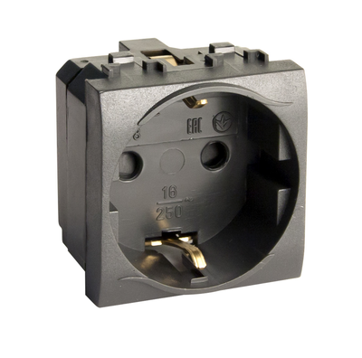 Электрическая розетка, с заземлением, со шторками, черная, 2 мод. DKC