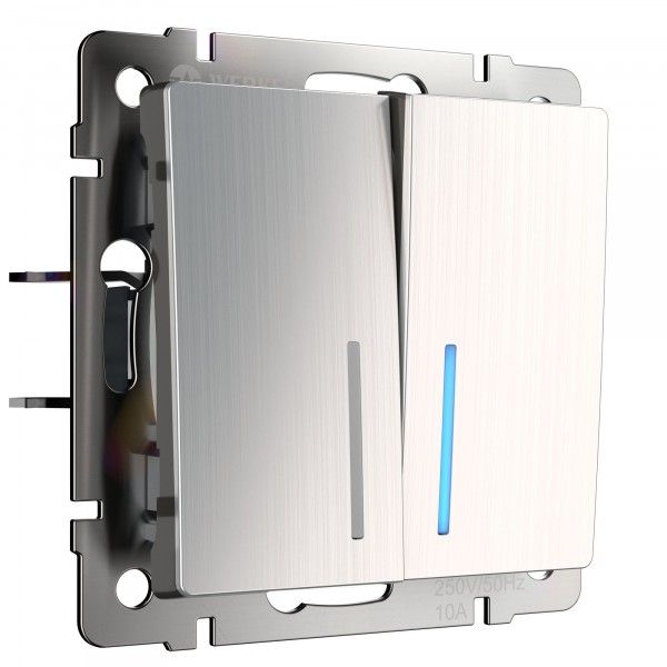 Встраиваемые механизмы Выключатель СУ 2 кл. с подсветкой 10А глянцевый никель IP20 Werkel