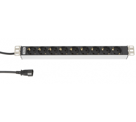 Блок розеток для 19"шкафов,горизонтальный,9 розеток Schuko(10A),250В,кабель питания 3х1мм2,дл. 2,5м