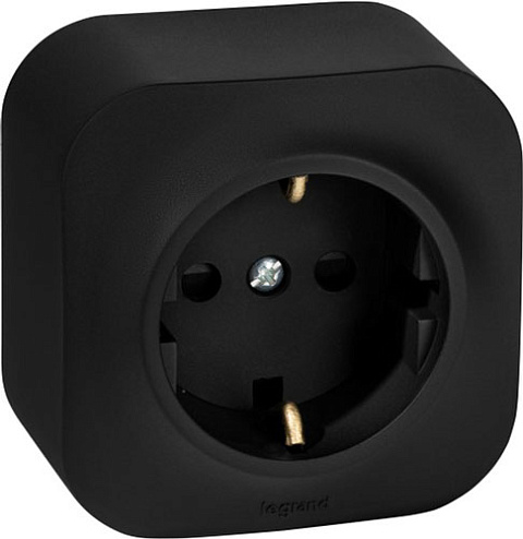 Quteo Розетка с заземлением без шторок IP20 16А 250В винтовые зажимы накладной монтаж - чёрный матовый Legrand