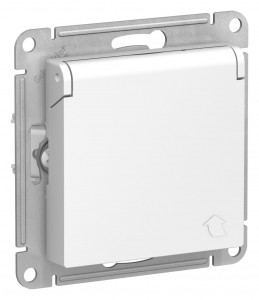 ATLASDESIGN AQUA Механизм розетки без лицевой панели СУ 1-м земля, шторки, крышка 16А белый IP44 (уп.15шт)  Schneider Electric