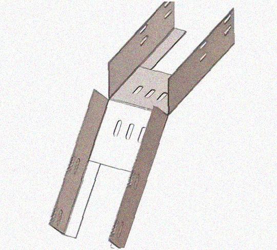 Лоток перфорированный КС 600х150-45 У3 для поворота трассы вниз на 45, окрашенный, S1,5