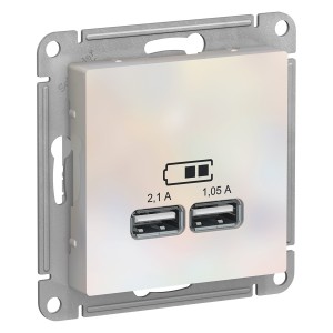 ATLASDESIGN Механизм розетки USB СУ 1 порт x 2,1 А 2 порта х 1,05 А 5В жемчужный IP20 Schneider Electric