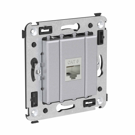 Компьютерная розетка RJ-45 без шторки в стену, кат.6 одинарная экранированная, "Avanti", "Закаленная сталь" DKC