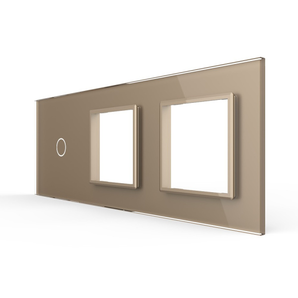 Панель для сенсорного выключателя и двух розеток, 1 клавиша, цвет золотой, стекло Livolo