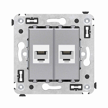 Телефонная розетка RJ-12 без шторки в стену двойная, "Avanti", "Закаленная сталь" DKC