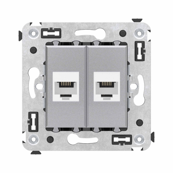 Телефонная розетка RJ-12 без шторки в стену двойная, "Avanti", "Закаленная сталь" DKC